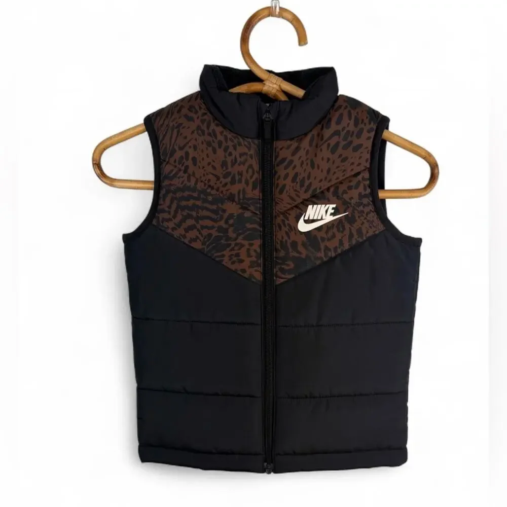 Nike Kids Black and Leopard Print Puffer Vest size Small